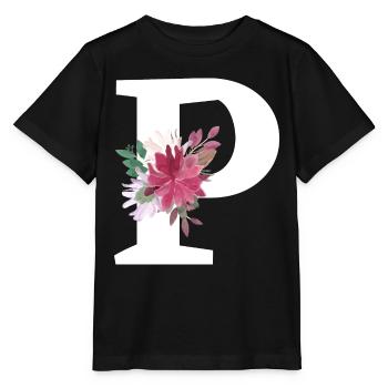 Buchstabe p blumig - Stanley/Stella Kinder T-Shirt MINI CREATOR  - Schwarz - Vorne - Mikhail (115cm)