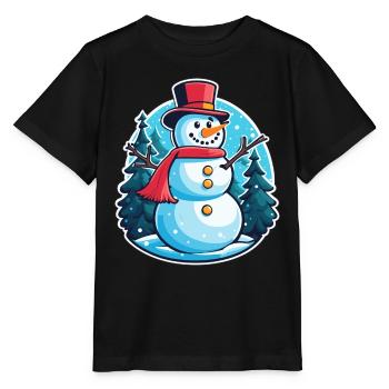 Dessin de Noël bonhomme de neige - T-shirt bio MINI CREATOR Stanley/Stella Enfant - noir - Devant - Mikhail (115cm)