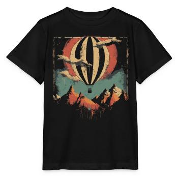 Heissluftballon über den Bergen nur für schwarz - Stanley/Stella Kinder T-Shirt MINI CREATOR  - Schwarz - Vorne - Mikhail (115cm)