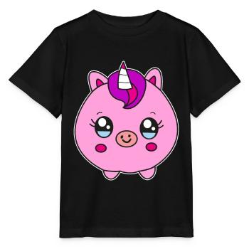 Kleines rundes Einhorn Schwein Kinder Geschenk - Stanley/Stella Kinder T-Shirt MINI CREATOR  - Schwarz - Vorne - Mikhail (115cm)