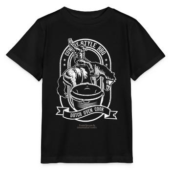 Dutch Oven T Shirt Cowboy Style Cooking - Stanley/Stella MINI CREATOR Kids’ T-Shirt - black - Front - Mikhail (115cm)