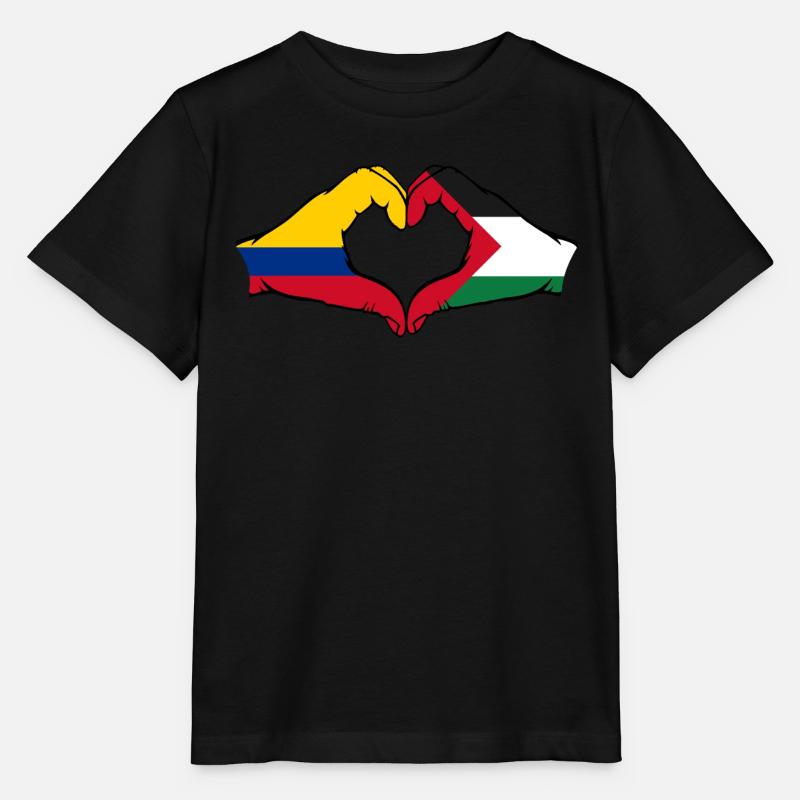 Colombie Palestine drapeau mains forme de coeur - T-shirt bio MINI CREATOR Stanley/Stella Enfant - noir