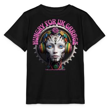 HUNGRY FOR UK GARAGE - Cool Robot with Headphones! - Stanley/Stella MINI CREATOR Kids’ T-Shirt - black - Front - Mikhail (115cm)