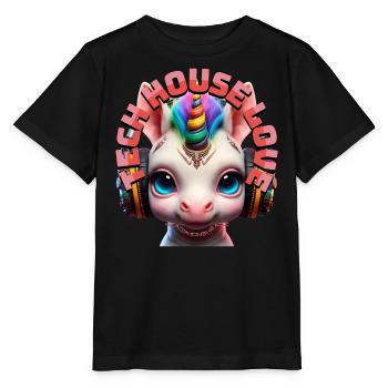 TECH HOUSE LOVE – Cute Unicorn Baby & Headphones! - Stanley/Stella MINI CREATOR Kids’ T-Shirt - black - Front - Mikhail (115cm)