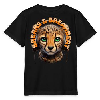BREAKS & BREAKBEAT - Cute Cheetah with Headphones! - Stanley/Stella MINI CREATOR Kids’ T-Shirt - black - Front - Mikhail (115cm)