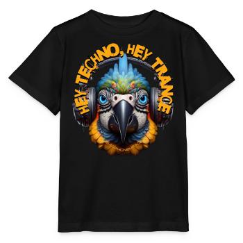 HEY TECHNO HEY TRANCE - Cool Parrot & Headphones! - Stanley/Stella MINI CREATOR Kids’ T-Shirt - black - Front - Mikhail (115cm)