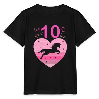 10th birthday girl ten 10 years horse Unicorn - Stanley/Stella MINI CREATOR Kids’ T-Shirt - black - Front - Mikhail (115cm)