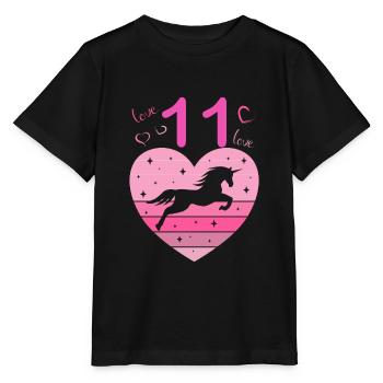 11th birthday girl eleven 11 years horse Unicorn - Stanley/Stella MINI CREATOR Kids’ T-Shirt - black - Front - Mikhail (115cm)