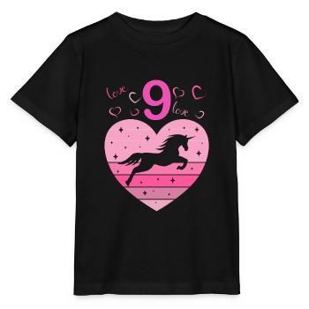 9th Birthday Girl Nine 9 Years Horse Unicorn - Stanley/Stella MINI CREATOR Kids’ T-Shirt - black - Front - Mikhail (115cm)
