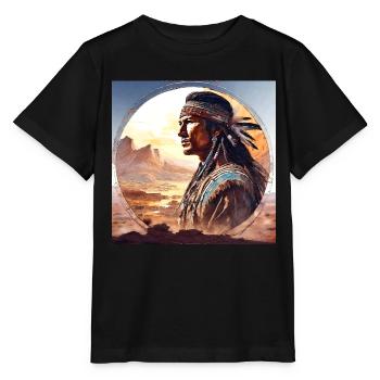 Indien, Portrait, Paysage, Cercle, Côté, Aquarelle - T-shirt bio MINI CREATOR Stanley/Stella Enfant - noir - Devant - Mikhail (115cm)