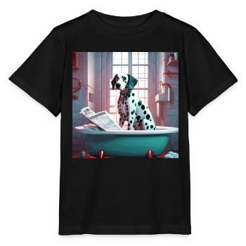 Dalmatian in the tub, reading the newspaper, retro - Stanley/Stella MINI CREATOR Kids’ T-Shirt - black - Front - Mikhail (115cm)