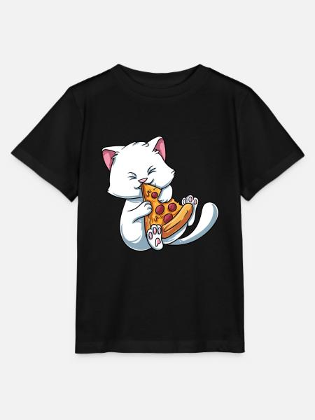 Kätzchen Katze isst Pizza - Stanley/Stella Kinder T-Shirt MINI CREATOR  - Schwarz