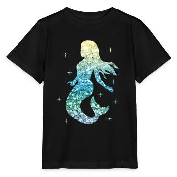 Mermaid Ladies Girl Gift Mermaid Glitter - Stanley/Stella MINI CREATOR Kids’ T-Shirt - black - Front - Mikhail (115cm)