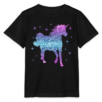Einhorn Geschenk Mädchen Frauen Glitzer Unicorn - Stanley/Stella Kinder T-Shirt MINI CREATOR  - Schwarz - Vorne - Mikhail (115cm)