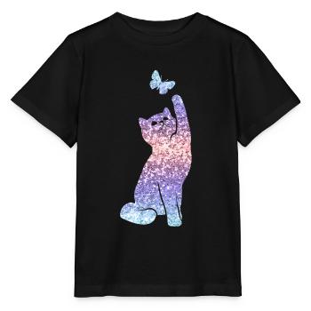 Katze Glitzer Print Katzenliebhaber Geschenk - Stanley/Stella Kinder T-Shirt MINI CREATOR  - Schwarz - Vorne - Mikhail (115cm)
