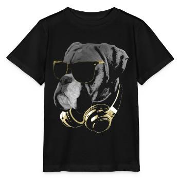 DJ BoxerHund Bling - Stanley/Stella Kinder T-Shirt MINI CREATOR  - Schwarz - Vorne - Mikhail (115cm)