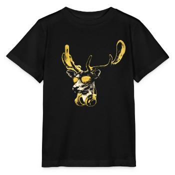 Hirsch DJ Bling. Cooles und lustiges Musiktier - Stanley/Stella Kinder T-Shirt MINI CREATOR  - Schwarz - Vorne - Mikhail (115cm)