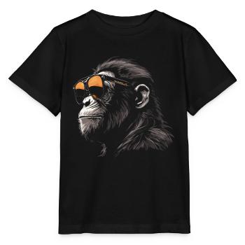 Schimpanse kühle Sonnenbrille - Stanley/Stella Kinder T-Shirt MINI CREATOR  - Schwarz - Vorne - Mikhail (115cm)