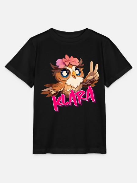 KLARA - Schöner Mädchen Name mit süßer EULE - Stanley/Stella Kinder T-Shirt MINI CREATOR - Schwarz