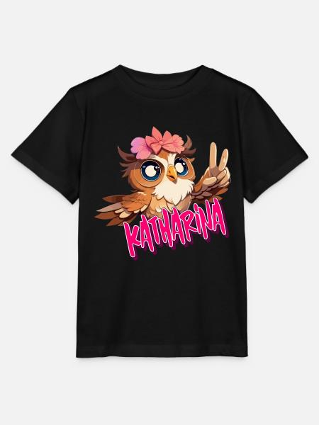 KATHARINA - Schöner Mädchen Name mit süßer EULE - Stanley/Stella Kinder T-Shirt MINI CREATOR - Schwarz