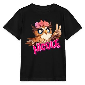 NICOLE - Beau nom de fille avec un hibou mignon - T-shirt bio MINI CREATOR Stanley/Stella Enfant - noir - Devant - Mikhail (115cm)