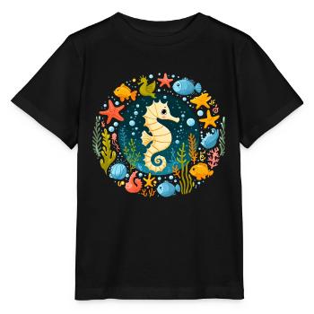 Seepferdchen Meer Seestern Urlaub Fische Tauchen - Stanley/Stella Kinder T-Shirt MINI CREATOR  - Schwarz - Vorne - Mikhail (115cm)