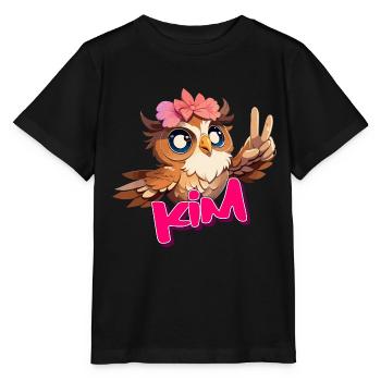 KIM - Beautiful Girl Name with Cute OWL - Stanley/Stella MINI CREATOR Kids’ T-Shirt - black - Front - Mikhail (115cm)