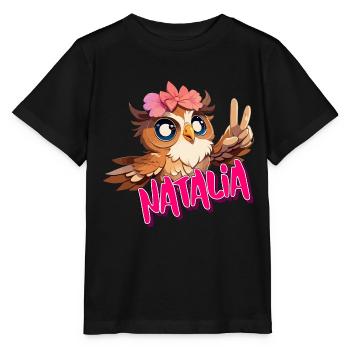 NATALIA - Beautiful girl name with cute OWL - Stanley/Stella MINI CREATOR Kids’ T-Shirt - black - Front - Mikhail (115cm)