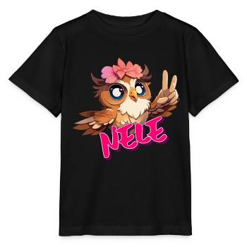 NELE - Beau nom de fille avec hibou mignon - T-shirt bio MINI CREATOR Stanley/Stella Enfant - noir - Devant - Mikhail (115cm)