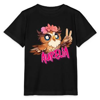 AURELIA - Beautiful Girl Name with Cute OWL - Stanley/Stella MINI CREATOR Kids’ T-Shirt - black - Front - Mikhail (115cm)