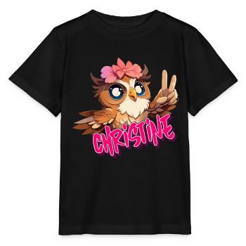 CHRISTINE - Beautiful girl name with cute OWL - Stanley/Stella MINI CREATOR Kids’ T-Shirt - black - Front - Mikhail (115cm)