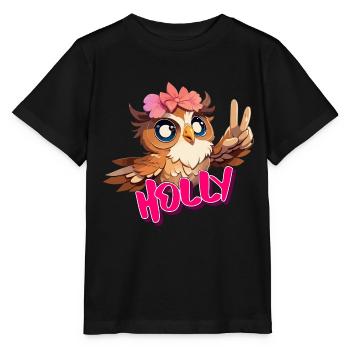 HOLLY - Beautiful Girl Name with Cute OWL - Stanley/Stella MINI CREATOR Kids’ T-Shirt - black - Front - Mikhail (115cm)