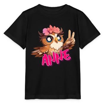 ANNA - Schöner Mädchen Name mit süßer EULE - Stanley/Stella Kinder T-Shirt MINI CREATOR  - Schwarz - Vorne - Mikhail (115cm)