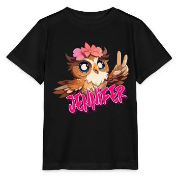 JENNIFER - Schöner Mädchen Name mit süßer EULE - Stanley/Stella Kinder T-Shirt MINI CREATOR  - Schwarz - Vorne - Mikhail (115cm)