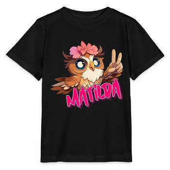 MATILDA - Schöner Mädchen Name mit süßer EULE - Stanley/Stella Kinder T-Shirt MINI CREATOR  - Schwarz - Vorne - Mikhail (115cm)