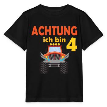 4. Geburtstag Achtung ich bin 4 - Stanley/Stella Kinder T-Shirt MINI CREATOR  - Schwarz - Vorne - Mikhail (115cm)