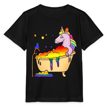 Unicorn Bathing in Bathtub LBGT - Stanley/Stella MINI CREATOR Kids’ T-Shirt - black - Front - Mikhail (115cm)