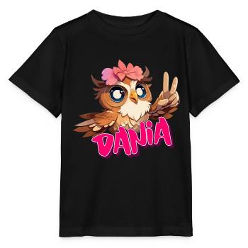DANIA - Beautiful Girl Name with Cute OWL - Stanley/Stella MINI CREATOR Kids’ T-Shirt - black - Front - Mikhail (115cm)