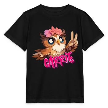 CARRIE - Schöner Mädchen Name mit süßer EULE - Stanley/Stella Kinder T-Shirt MINI CREATOR  - Schwarz - Vorne - Mikhail (115cm)