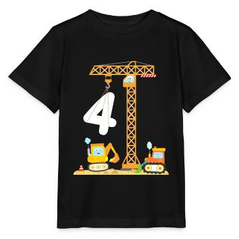 Baustelle Kinder 4. Geburtstag Kran Bagger 4 Jahre - Stanley/Stella Kinder T-Shirt MINI CREATOR  - Schwarz - Vorne - Mikhail (115cm)