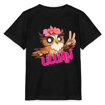 LILLIAN - Beau nom de fille avec hibou mignon - T-shirt bio MINI CREATOR Stanley/Stella Enfant - noir - Devant - Mikhail (115cm)
