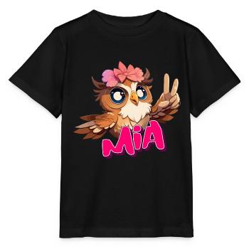 MIA - Beautiful Girl Name with Cute OWL - Stanley/Stella MINI CREATOR Kids’ T-Shirt - black - Front - Mikhail (115cm)