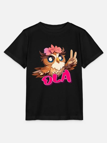 OLA - Smukt pigenavn med sød ugle - Stanley/Stella T-shirt MINI CREATOR til børn - sort