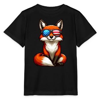 Fuchs Amerika Unabhängigkeitstag Stars and Stripes - Stanley/Stella Kinder T-Shirt MINI CREATOR  - Schwarz - Vorne - Mikhail (115cm)