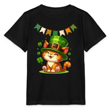 Chat St Patrick Irlande Irlandais Shamrock Chance Fun - T-shirt bio MINI CREATOR Stanley/Stella Enfant - noir - Devant - Mikhail (115cm)