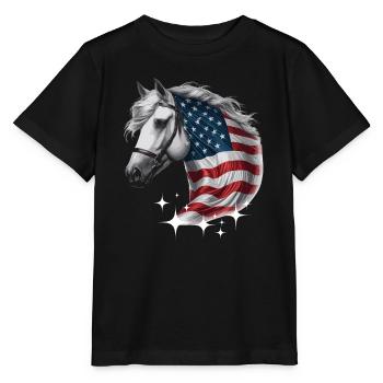 Amerika Unabhängigkeitstag Pferd Stars and Stripes - Stanley/Stella Kinder T-Shirt MINI CREATOR  - Schwarz - Vorne - Mikhail (115cm)