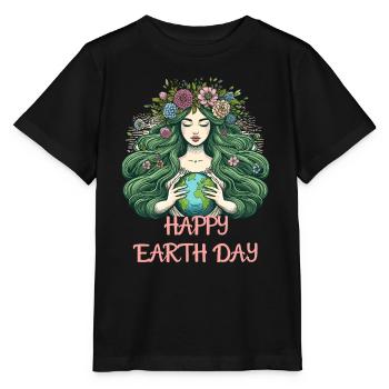 Mother Earth Happy Earth Day Nature Environment Flowers - Stanley/Stella MINI CREATOR Kids’ T-Shirt - black - Front - Mikhail (115cm)