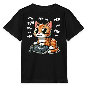 Video Game Gamer Zocken Katze Pew Computer Lustig - Stanley/Stella Kinder T-Shirt MINI CREATOR  - Schwarz - Vorne - Mikhail (115cm)