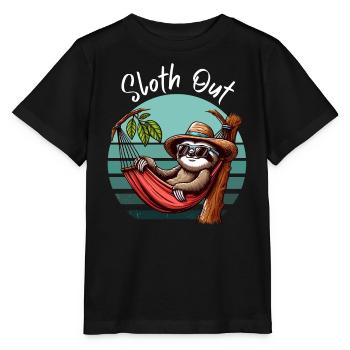 Sloth Hamac Time Out Vacances Plage Mer Fun - T-shirt bio MINI CREATOR Stanley/Stella Enfant - noir - Devant - Mikhail (115cm)