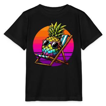 Holiday Pineapple Deck Chair Sunset Funny - Stanley/Stella MINI CREATOR Kids’ T-Shirt - black - Front - Mikhail (115cm)